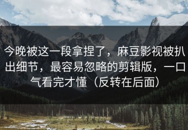 今晚被这一段拿捏了，麻豆影视被扒出细节，最容易忽略的剪辑版，一口气看完才懂（反转在后面）