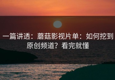 一篇讲透：蘑菇影视片单：如何挖到原创频道？看完就懂