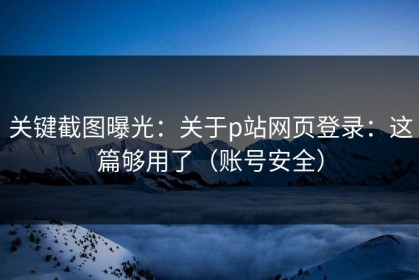 关键截图曝光：关于p站网页登录：这篇够用了（账号安全）