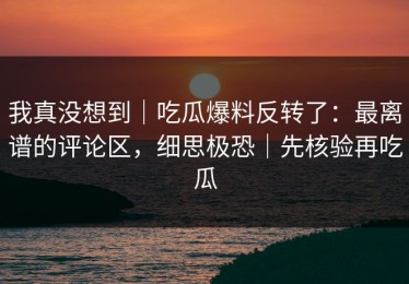 我真没想到｜吃瓜爆料反转了：最离谱的评论区，细思极恐｜先核验再吃瓜