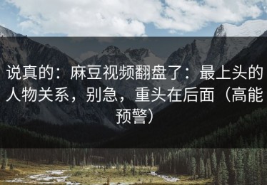 说真的：麻豆视频翻盘了：最上头的人物关系，别急，重头在后面（高能预警）
