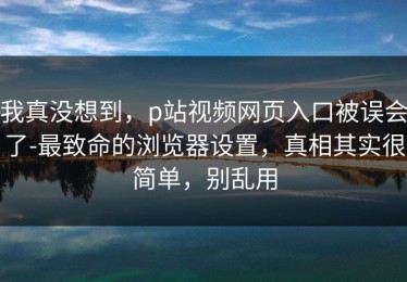 我真没想到，p站视频网页入口被误会了-最致命的浏览器设置，真相其实很简单，别乱用