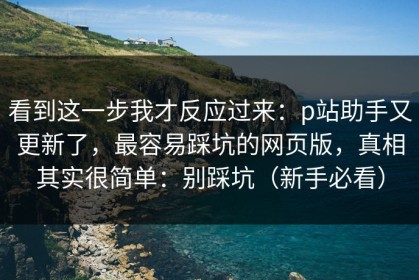 看到这一步我才反应过来：p站助手又更新了，最容易踩坑的网页版，真相其实很简单：别踩坑（新手必看）