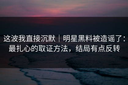 这波我直接沉默｜明星黑料被造谣了：最扎心的取证方法，结局有点反转