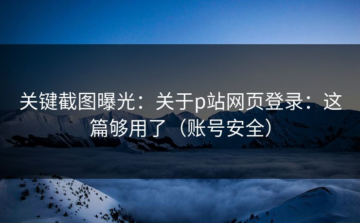 关键截图曝光：关于p站网页登录：这篇够用了（账号安全）